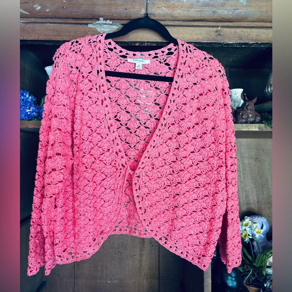 Liz Claiborne Coral Crochet Pink Cardigan Sweater Lacy Pattern Sz 3x NWOT